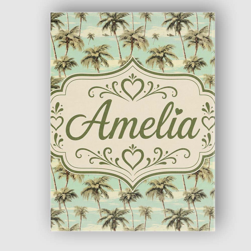 Personalised Name Tropical Palm Trees Ocean Custom Bespoke Interior Contemporary Canvas Wall Art Print Decor Picture Ready to Hang