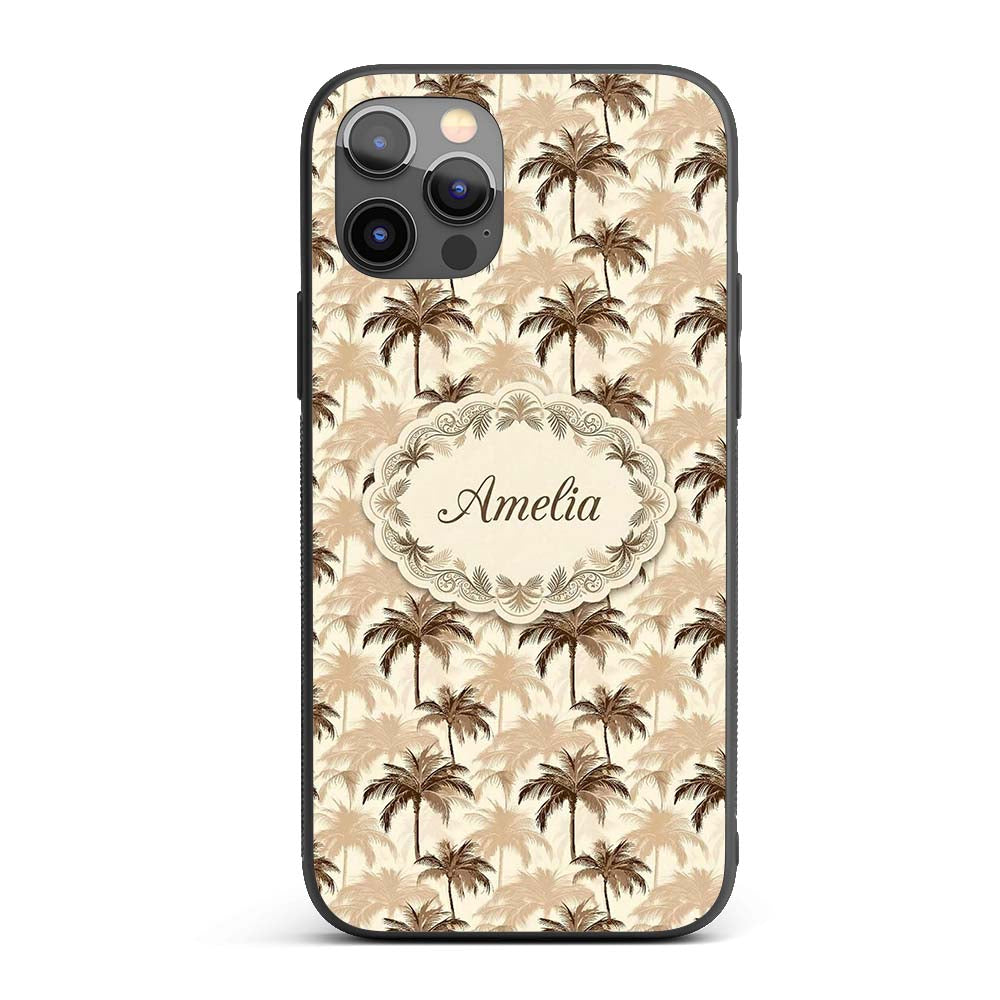 Brown Palm Trees Neutral Background Tropical Custom Name Protective Phone Case Mobile Cover Durable Everyday Smartphone Shock Resistant