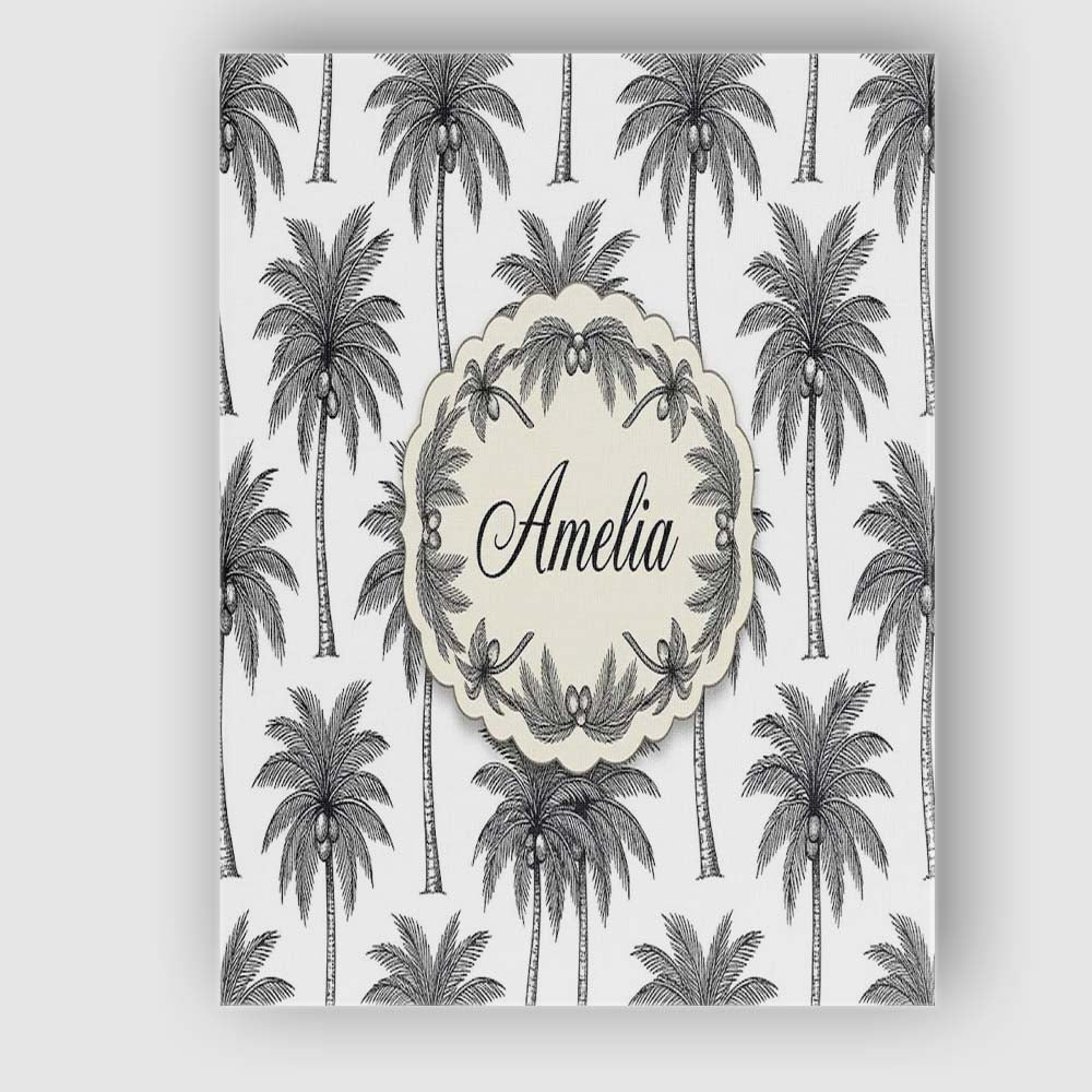 Personalised Name Black White Palm Trees Custom Unique Gift Idea Elegant Feature Canvas Wall Art Print Decor Picture Ready to Hang