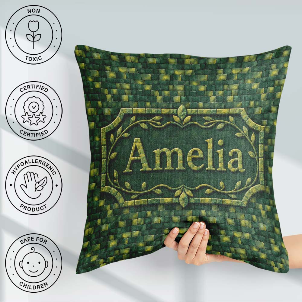Custom Name Green Square Tile Mosaic Abstract Seamless Name Cute Square Filled Cushion Throw Pillow Sofa Bed Home Decor Zip Washable UK Made