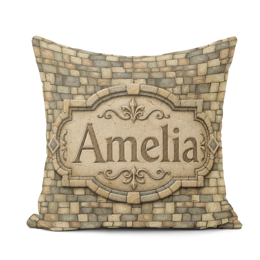 Custom Name Beige Stone Brick Wall Texture Seamless Pattern Name Square Filled Cushion Throw Pillow Sofa Bed Home Decor Zip Washable UK Made
