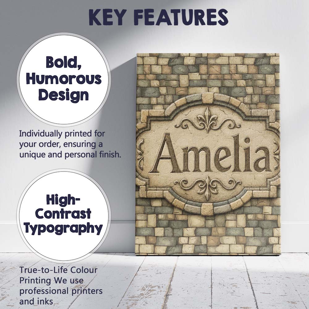 Personalised Name Beige Stone Brick Custom Stylish Home Interior Elegant Feature Canvas Wall Art Print Decor Picture Ready to Hang