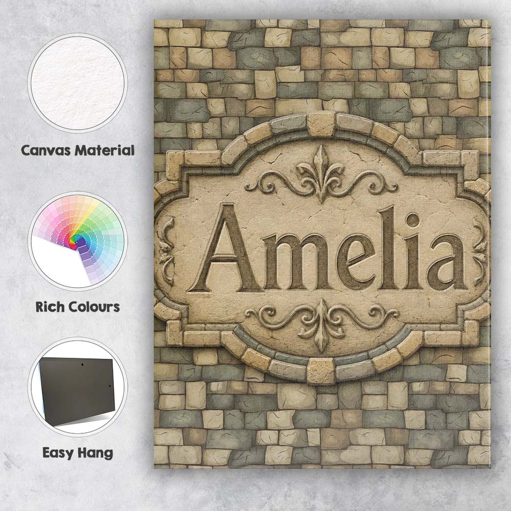 Personalised Name Beige Stone Brick Custom Stylish Home Interior Elegant Feature Canvas Wall Art Print Decor Picture Ready to Hang