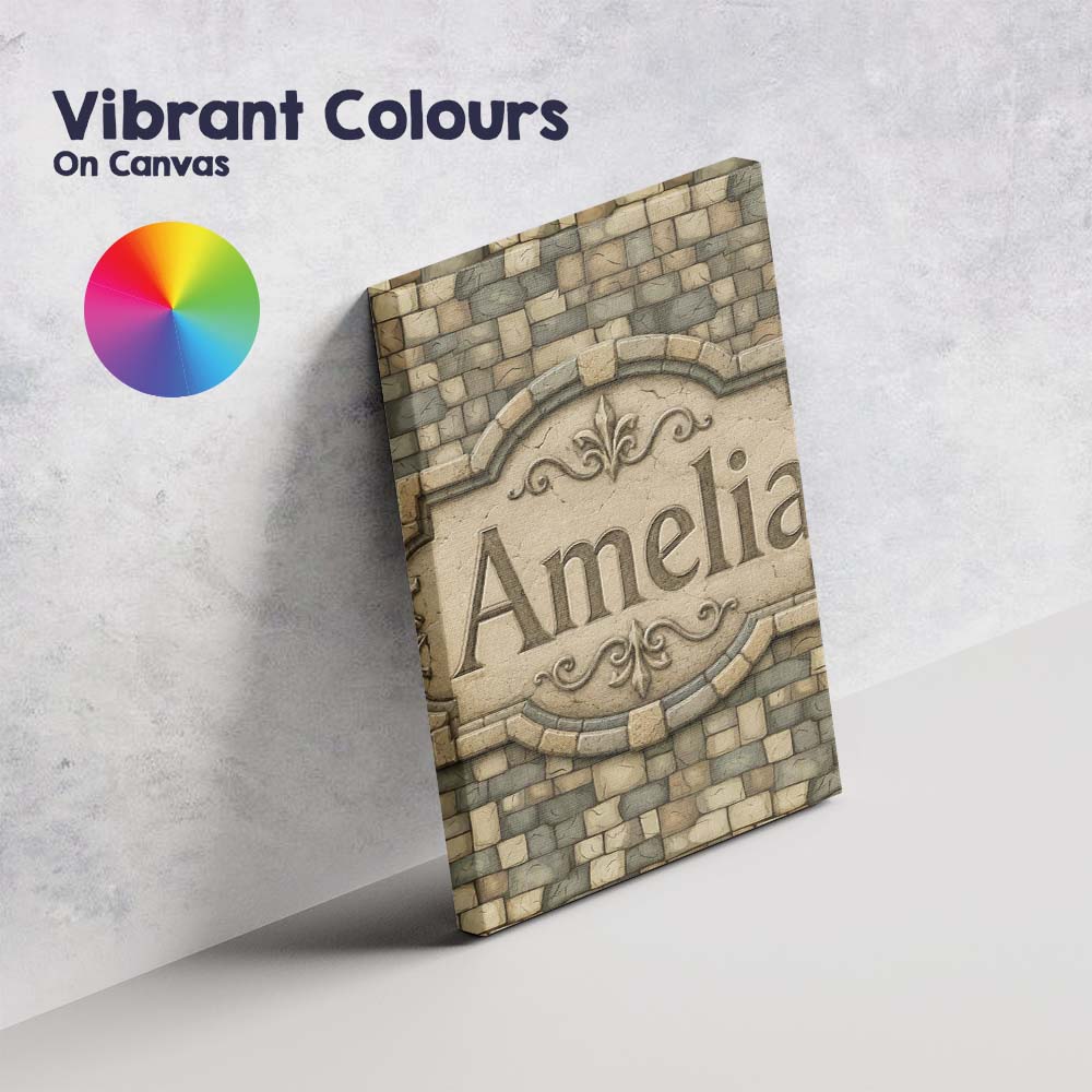 Personalised Name Beige Stone Brick Custom Stylish Home Interior Elegant Feature Canvas Wall Art Print Decor Picture Ready to Hang
