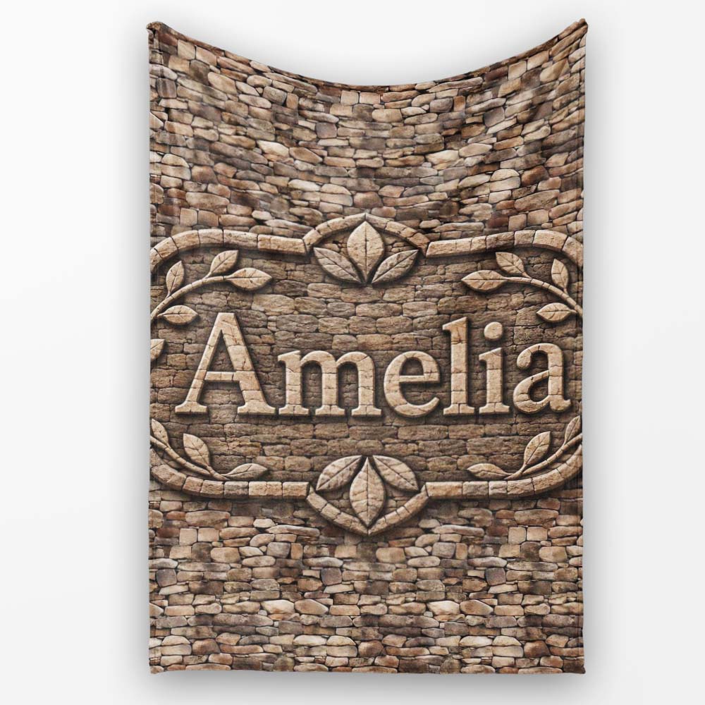 Rustic Brown Stone Wall Texture Seamless Pattern Name Cute Unique Personalised Custom Name Super Soft Fleece Blanket Bed Sofa Throw