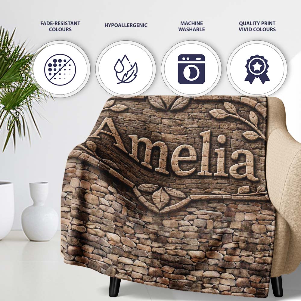 Rustic Brown Stone Wall Texture Seamless Pattern Name Cute Unique Personalised Custom Name Super Soft Fleece Blanket Bed Sofa Throw