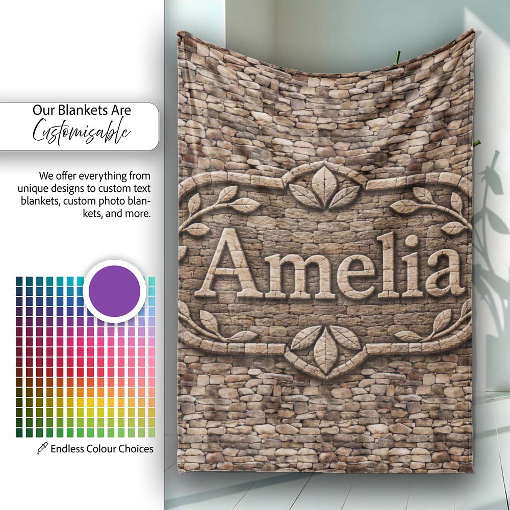 Rustic Brown Stone Wall Texture Seamless Pattern Name Cute Unique Personalised Custom Name Super Soft Fleece Blanket Bed Sofa Throw