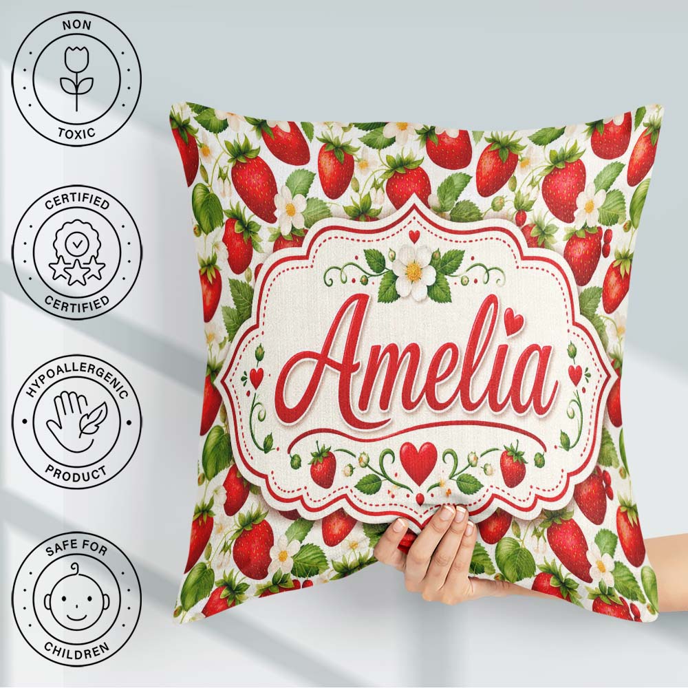 Custom Name Fresh Red White Blossom Seamless Pattern Name Cute Square Filled Cushion Throw Pillow Sofa Bed Home Decor Zip Washable UK Made