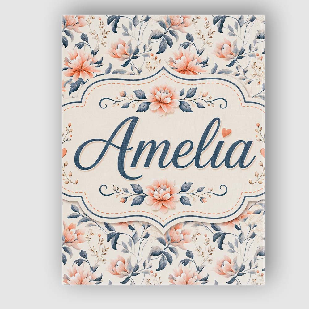 Personalised Name Soft Peach Floral Botanical Custom Unique Gift Idea Modern Room Accent Canvas Wall Art Print Decor Picture Ready to Hang