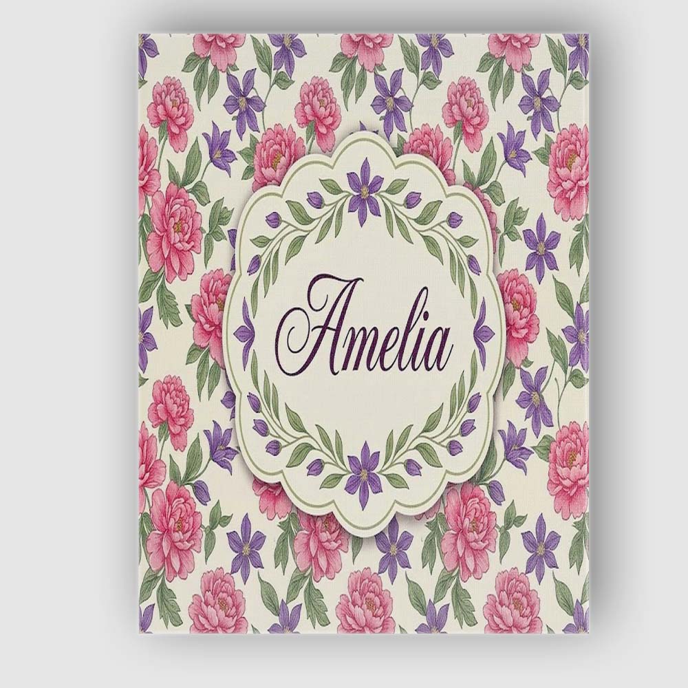 Personalised Name Classic Floral Peony Custom Modern Room Accent Elegant Feature Canvas Wall Art Print Decor Picture Ready to Hang