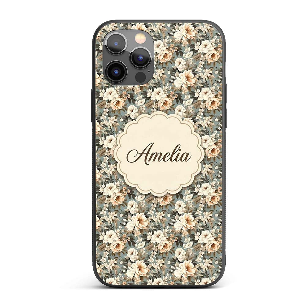 Elegant Cream Peach Floral Bouquet Printed Design Custom Name Protective Phone Case Mobile Cover Durable Everyday Smartphone Shock Resistant
