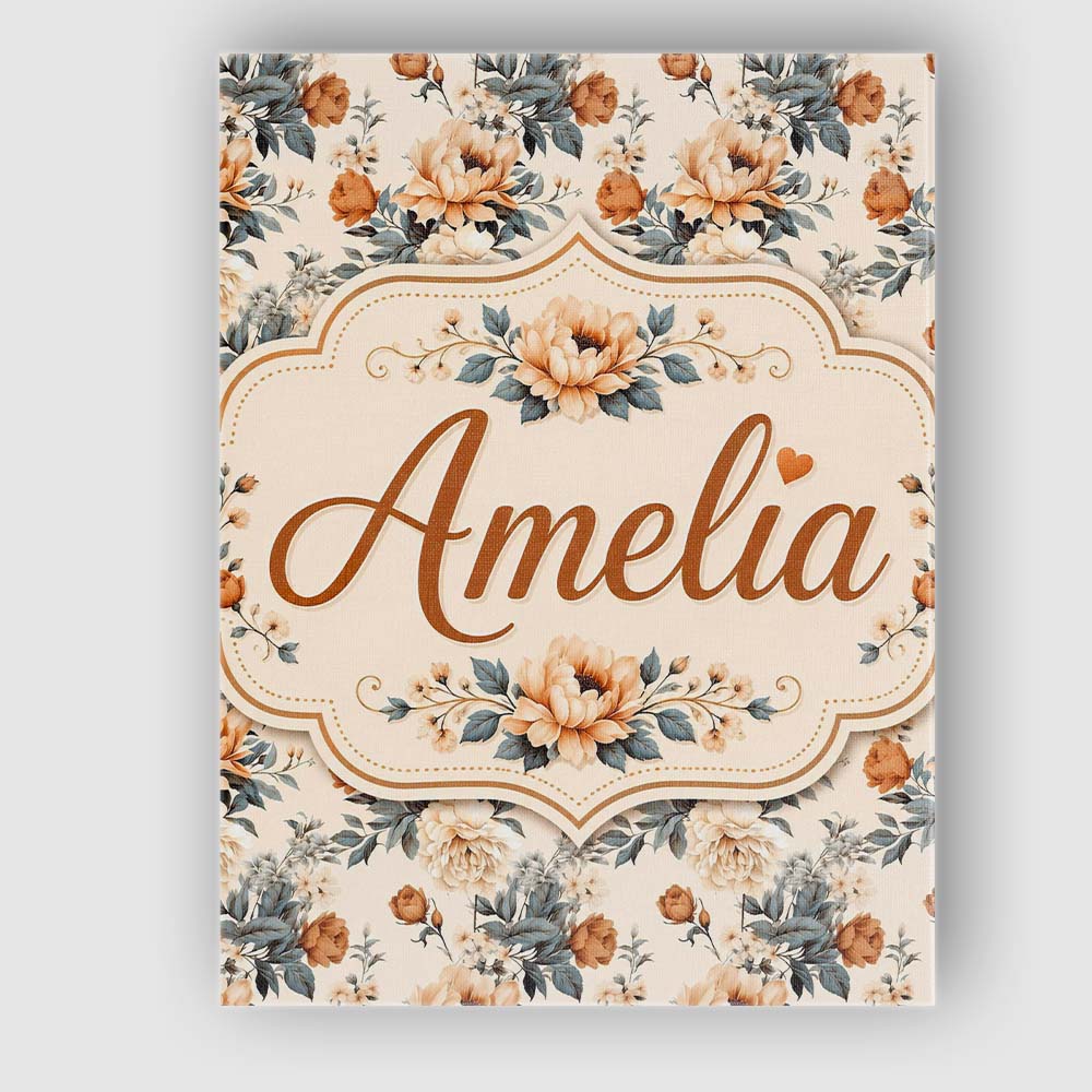 Personalised Name Soft Neutral Floral Custom Modern Room Accent Creative Decorator Style Canvas Wall Art Print Decor Picture Ready to Hang