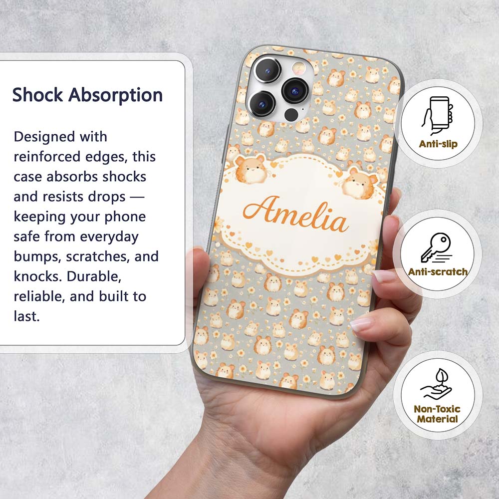 Soft Beige Hamster Daisy Floral Seamless Pattern Custom Name Protective Phone Case Mobile Cover Durable Everyday Smartphone Shock Resistant