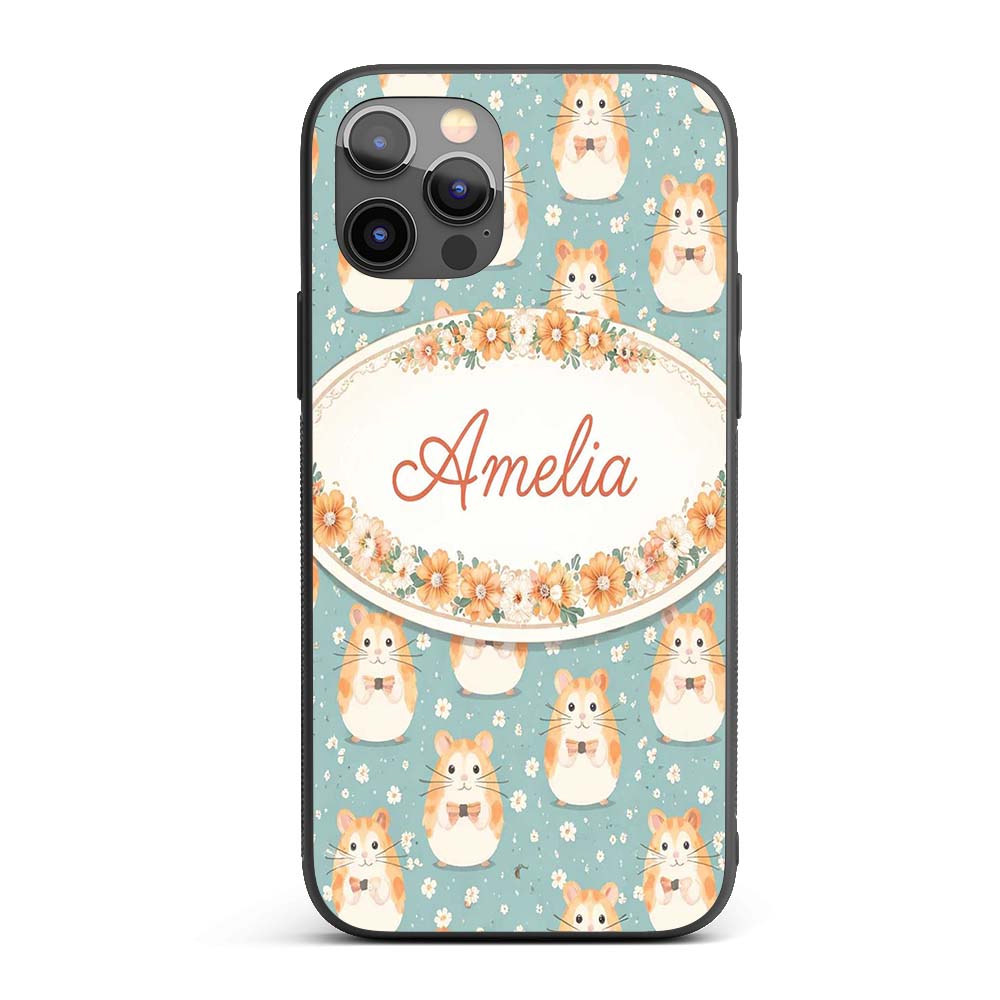 Cartoon Hamster Bow Tie Teal Seamless Pattern Custom Name Protective Phone Case Mobile Cover Durable Everyday Smartphone Shock Resistant