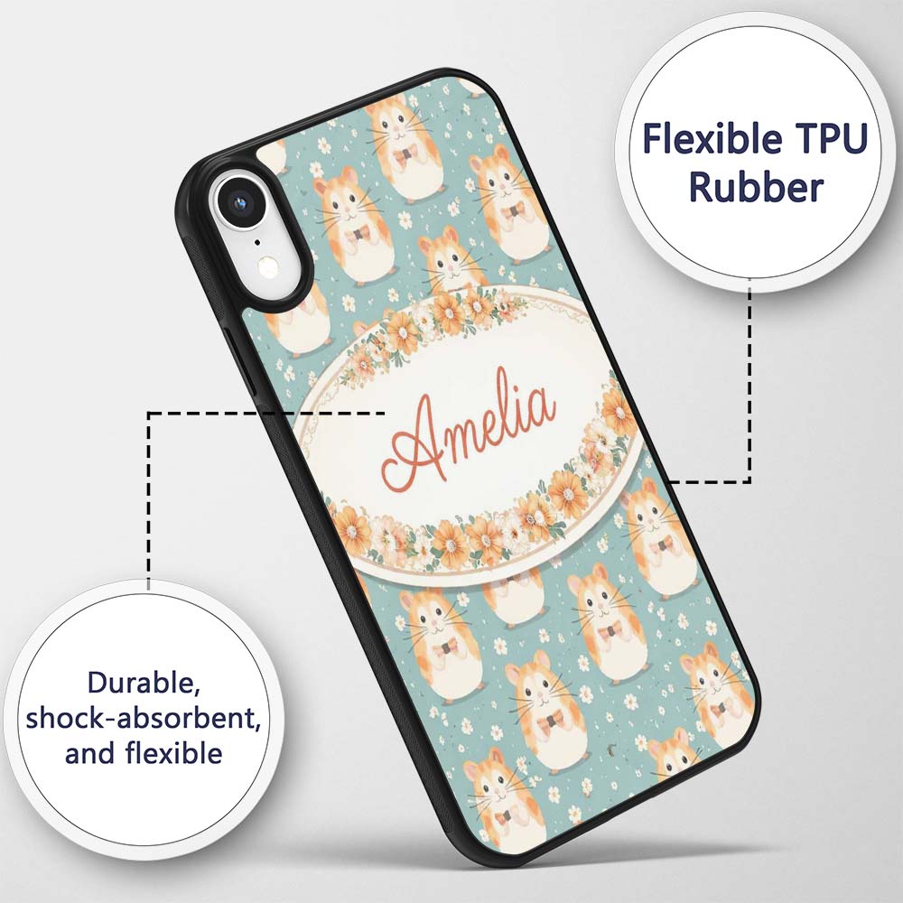 Cartoon Hamster Bow Tie Teal Seamless Pattern Custom Name Protective Phone Case Mobile Cover Durable Everyday Smartphone Shock Resistant