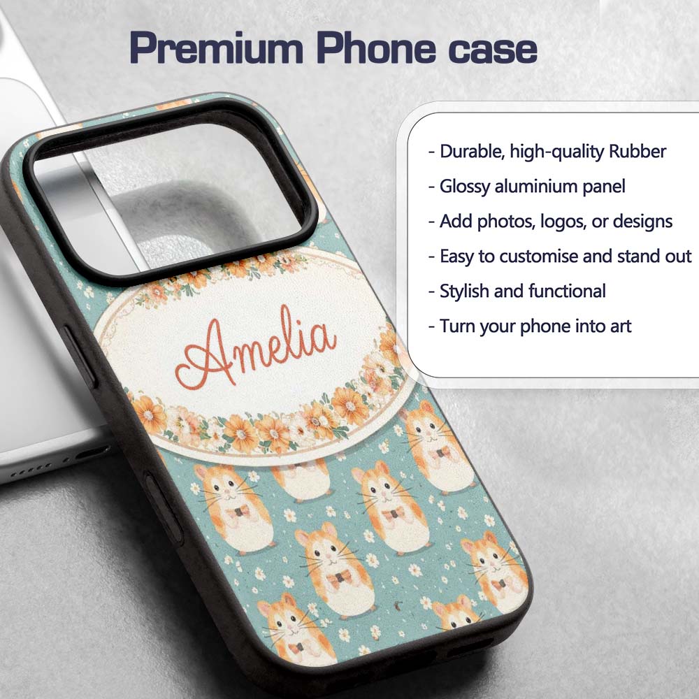 Cartoon Hamster Bow Tie Teal Seamless Pattern Custom Name Protective Phone Case Mobile Cover Durable Everyday Smartphone Shock Resistant