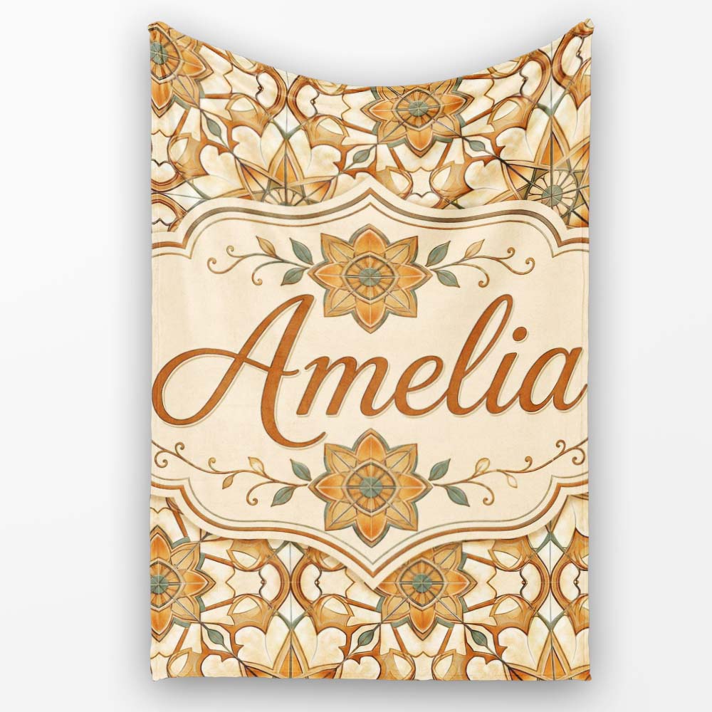 Elegant Orange Beige Star Tile Geometric Seamless Pattern Custom Personalised Custom Name Super Soft Fleece Blanket Bed Sofa Throw