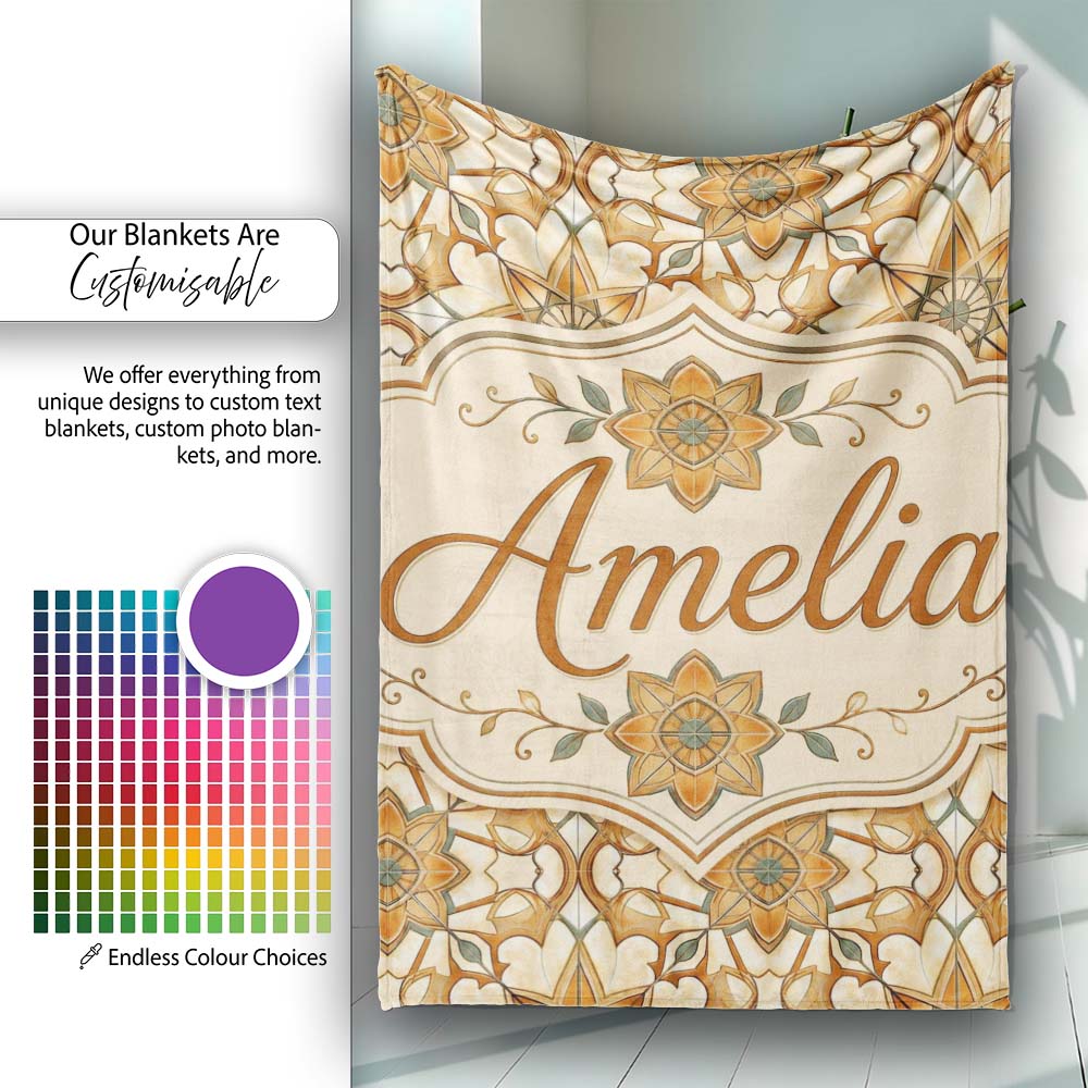 Elegant Orange Beige Star Tile Geometric Seamless Pattern Custom Personalised Custom Name Super Soft Fleece Blanket Bed Sofa Throw