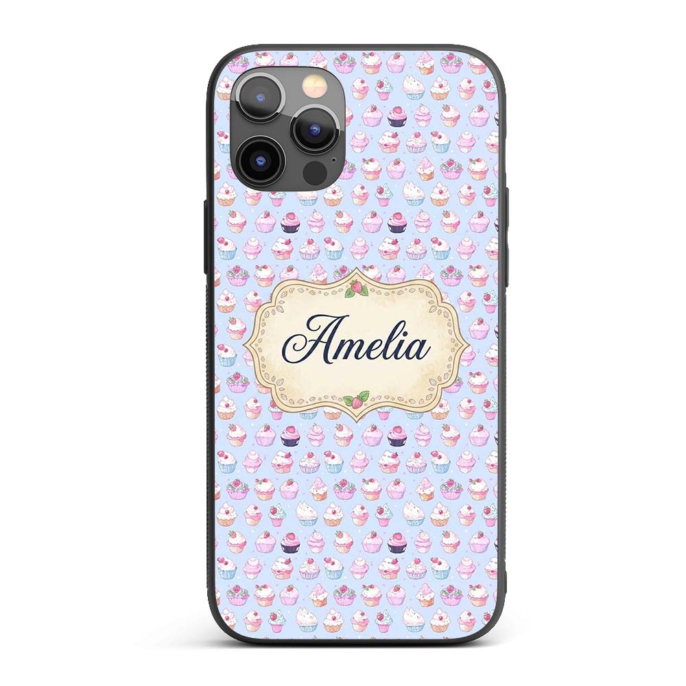 Kawaii Cupcake Sweet Treats Blue Printed Design Custom Name Protective Phone Case Mobile Cover Durable Everyday Smartphone Shock Resistant