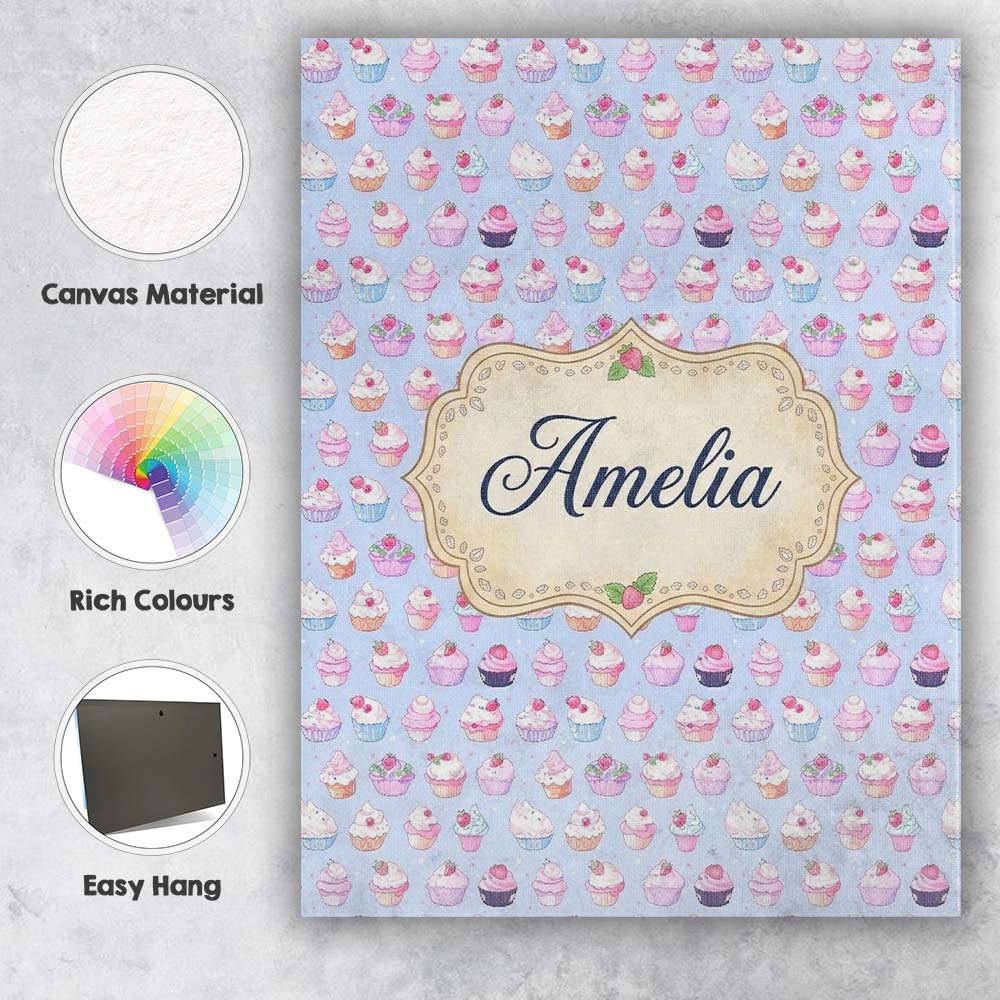 Personalised Name Kawaii Cupcake Sweet Custom Modern Room Accent Elegant Feature Canvas Wall Art Print Decor Picture Ready to Hang