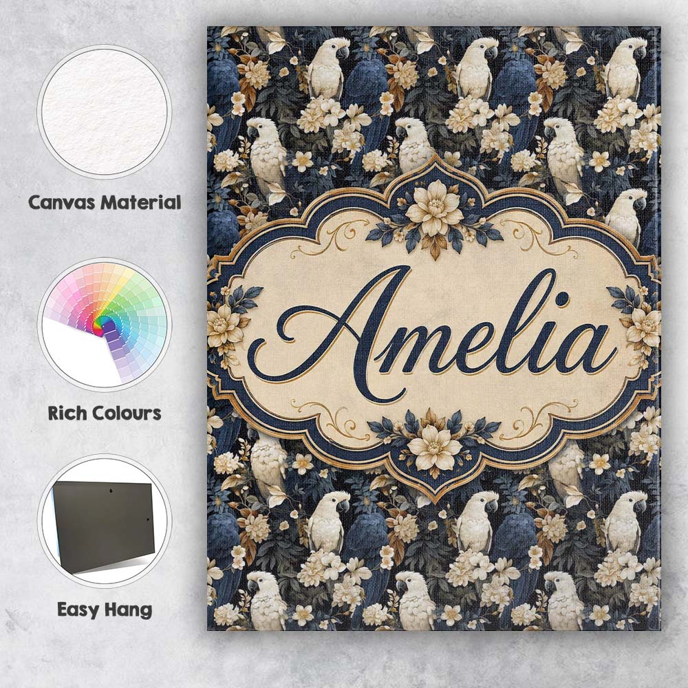 Personalised Name Elegant White Cockatoo Custom Interior Decorative Contemporary Canvas Wall Art Print Decor Picture Ready to Hang