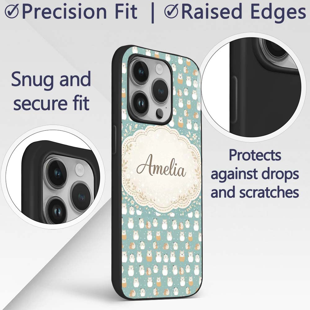 Cute Hamster Winter Snow Seamless Printed Design Custom Name Protective Phone Case Mobile Cover Durable Everyday Smartphone Shock Resistant