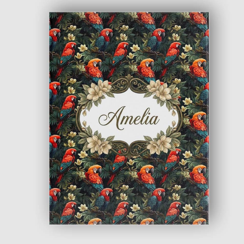 Personalised Name Colorful Macaw Parrot Custom Modern Room Accent Elegant Feature Canvas Wall Art Print Decor Picture Ready to Hang