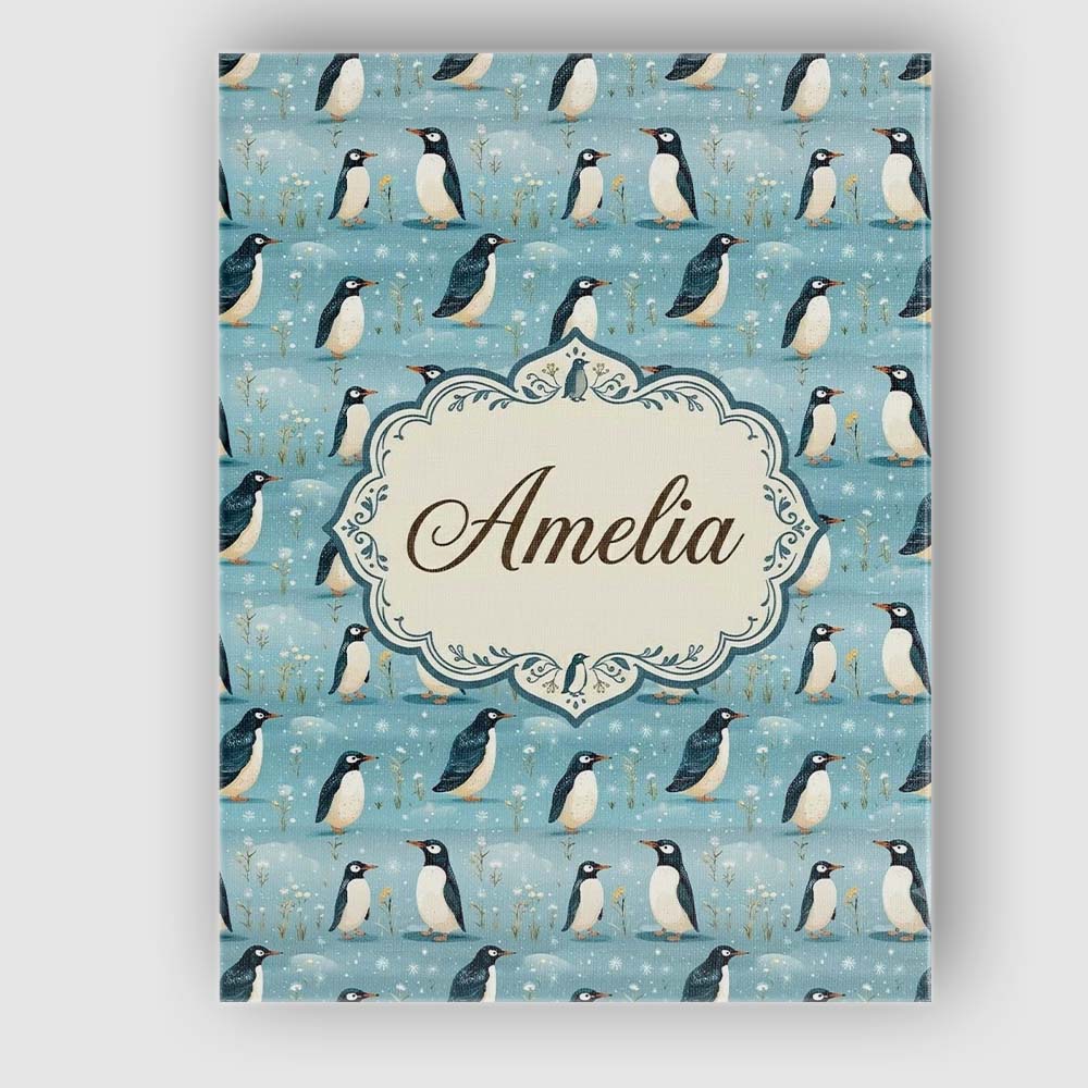 Personalised Name Cute Penguin Birds Snowy Custom Unique Gift Idea Elegant Feature Canvas Wall Art Print Decor Picture Ready to Hang