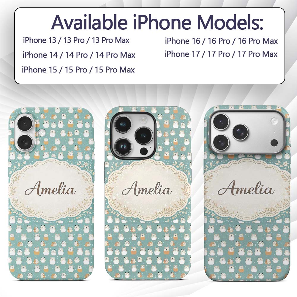 Cute Hamster Winter Snow Seamless Printed Design Custom Name Protective Phone Case Mobile Cover Durable Everyday Smartphone Shock Resistant