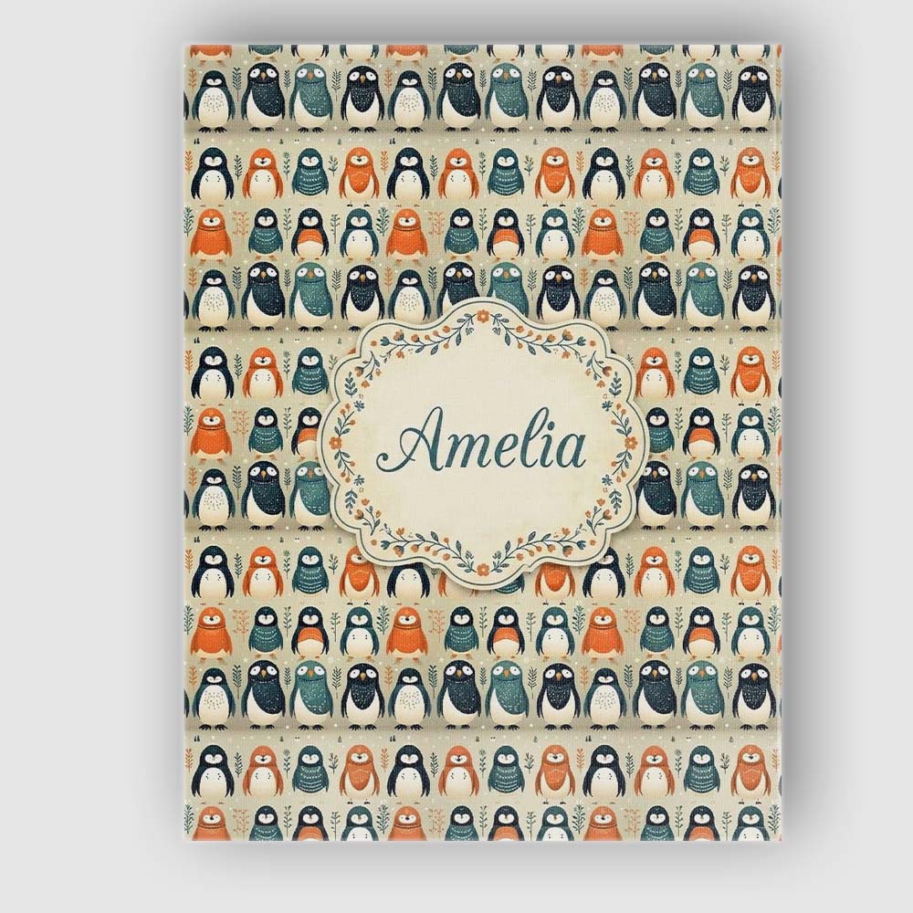 Personalised Name Scandinavian Cute Penguin Custom Bespoke Interior Contemporary Canvas Wall Art Print Decor Picture Ready to Hang