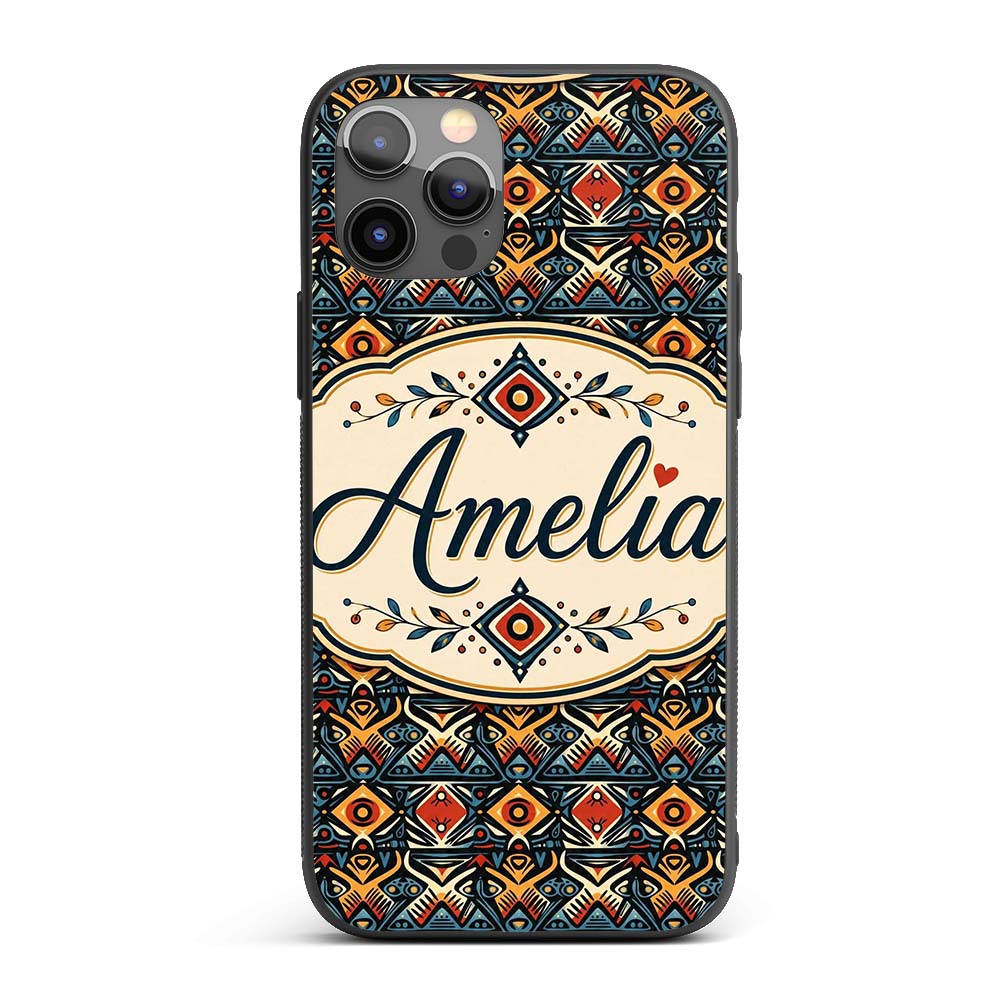Abstract Tribal Geometric Shapes Seamless Pattern Custom Name Protective Phone Case Mobile Cover Durable Everyday Smartphone Shock Resistant