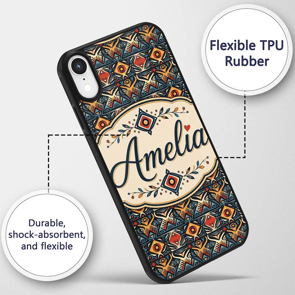 Abstract Tribal Geometric Shapes Seamless Pattern Custom Name Protective Phone Case Mobile Cover Durable Everyday Smartphone Shock Resistant