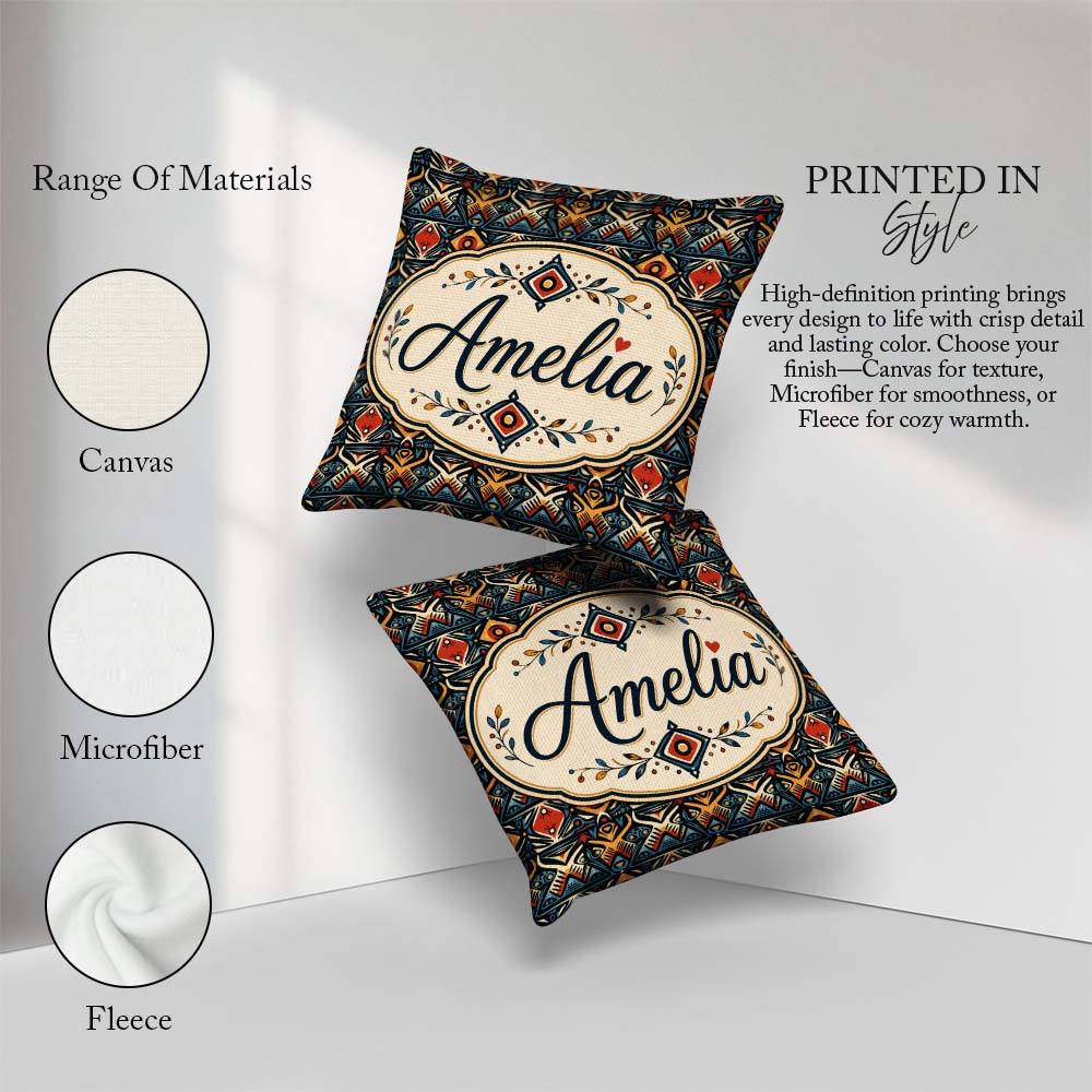 Custom Name Abstract Tribal Geometric Seamless Pattern Name Cute Square Filled Cushion Throw Pillow Sofa Bed Home Decor Zip Washable UK Made