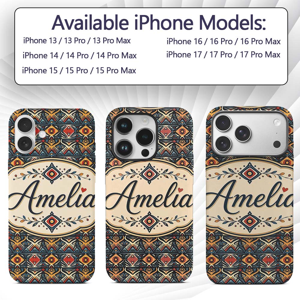 Abstract Tribal Geometric Shapes Seamless Pattern Custom Name Protective Phone Case Mobile Cover Durable Everyday Smartphone Shock Resistant