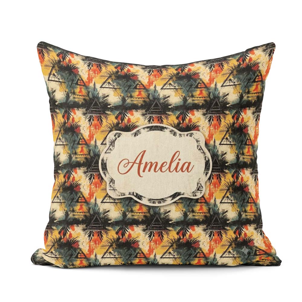 Custom Name Grunge Tribal Abstract Brush Pattern Seamless Design Square Filled Cushion Throw Pillow Sofa Bed Home Decor Zip Washable UK Made
