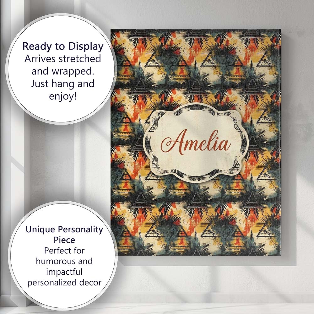 Personalised Name Grunge Tribal Abstract Custom Unique Gift Idea Elegant Feature Canvas Wall Art Print Decor Picture Ready to Hang