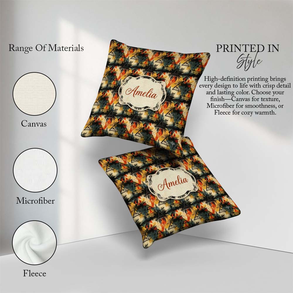 Custom Name Grunge Tribal Abstract Brush Pattern Seamless Design Square Filled Cushion Throw Pillow Sofa Bed Home Decor Zip Washable UK Made