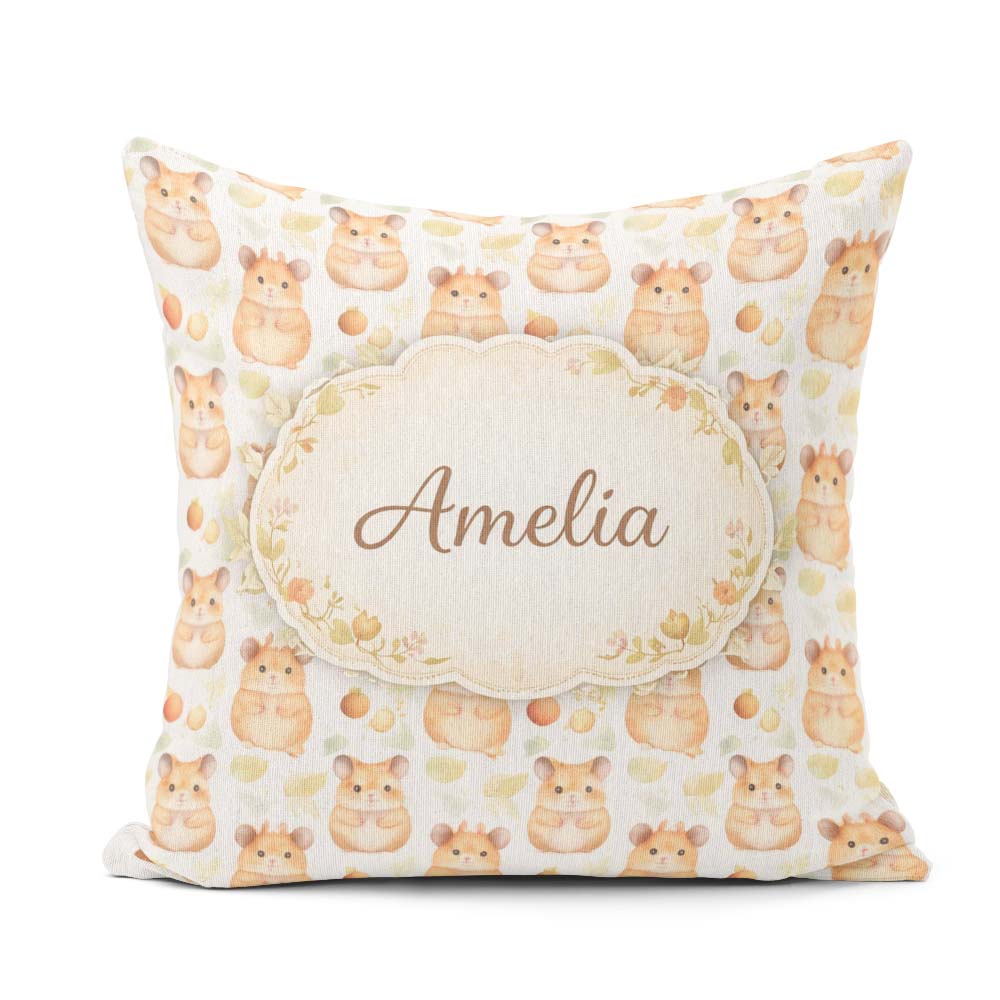 Custom Name Watercolor Hamster Fruit Snack Seamless Pattern Idea Square Filled Cushion Throw Pillow Sofa Bed Home Decor Zip Washable UK Made