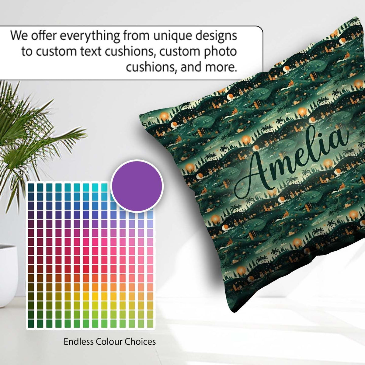 Custom Name Scenic Landscape City Night Seamless Pattern Name Square Filled Cushion Throw Pillow Sofa Bed Home Decor Zip Washable UK Made