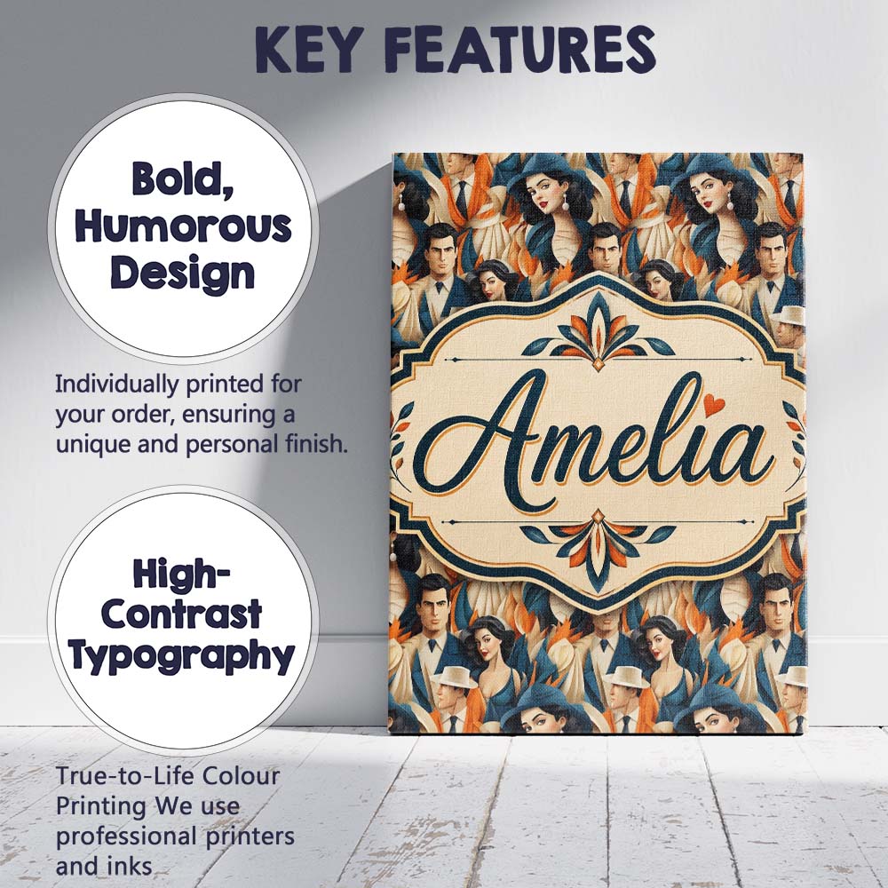 Personalised Name Deco Fashion Couple Custom Unique Gift Idea Modern Room Accent Canvas Wall Art Print Decor Picture Ready to Hang