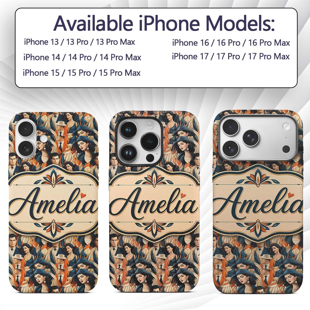 Art Deco Fashion Couple Stylish Seamless Pattern Custom Name Protective Phone Case Mobile Cover Durable Everyday Smartphone Shock Resistant