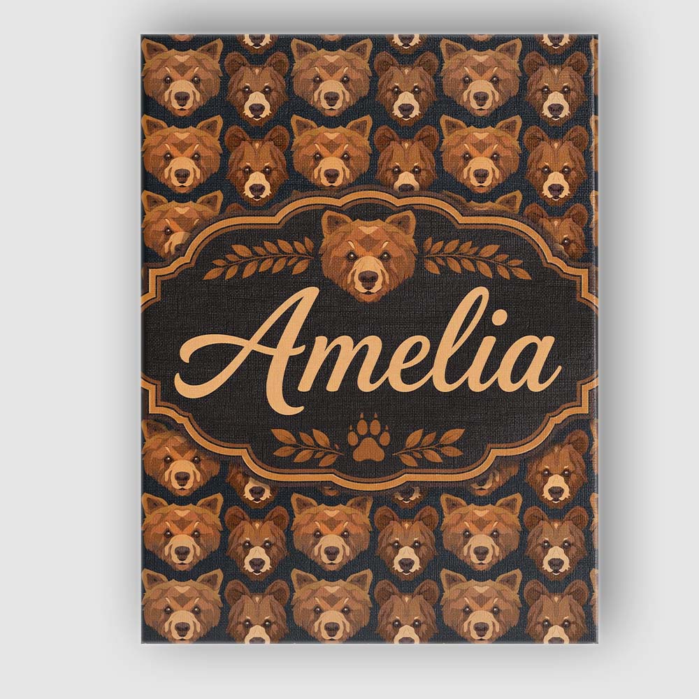 Personalised Name Brown Bear Faces Wildlife Custom Bespoke Interior Contemporary Canvas Wall Art Print Decor Picture Ready to Hang