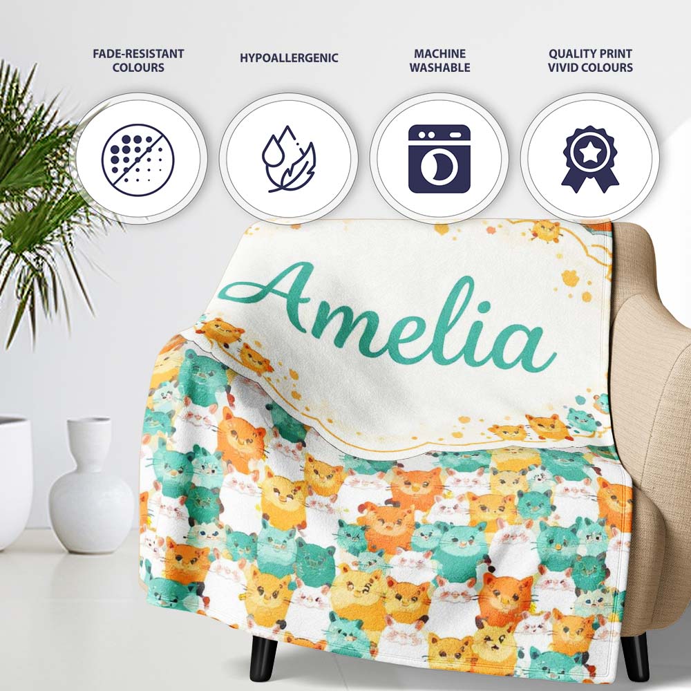 Colorful Hamster Crowd Cartoon Seamless Pattern Perfect Gift for Her Personalised Custom Name Super Soft Fleece Blanket Bed Sofa Throw