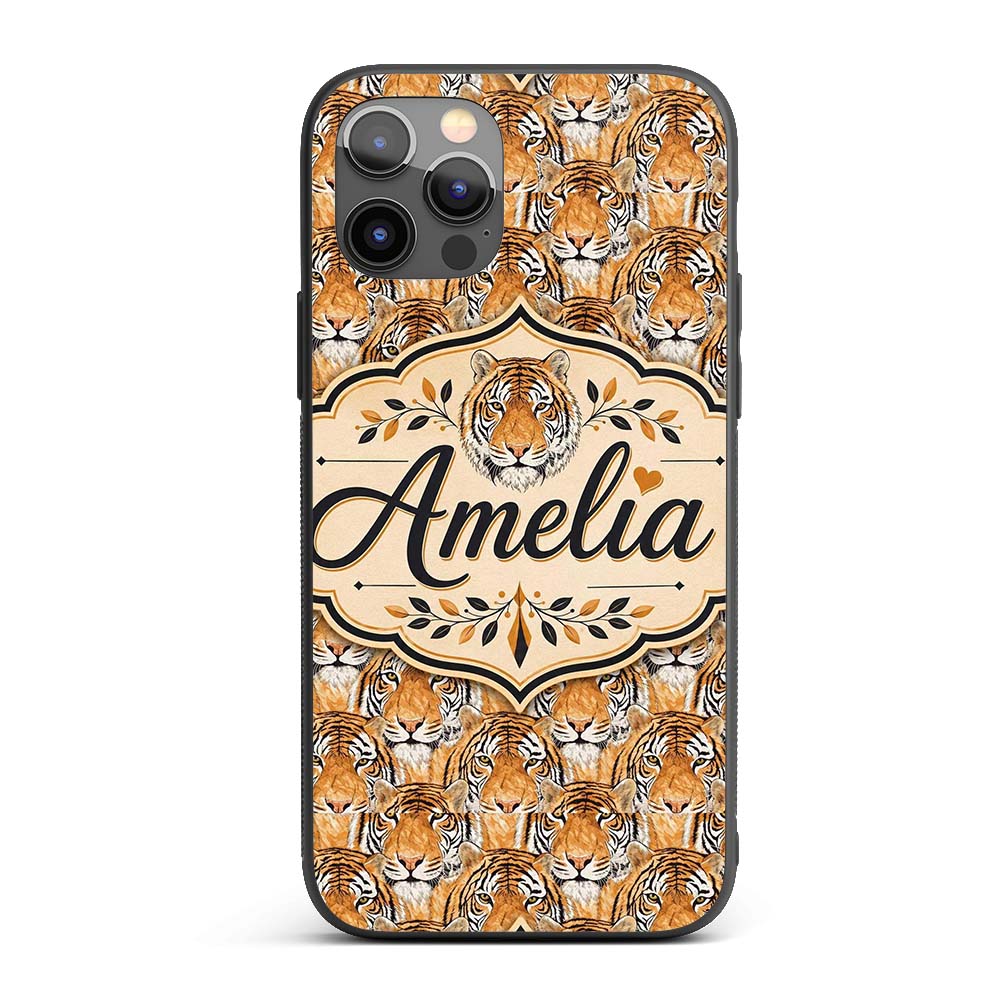 Realistic Tiger Faces Wildlife Animal Seamless Custom Name Protective Phone Case Mobile Cover Durable Everyday Smartphone Shock Resistant