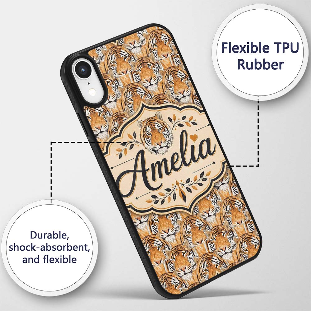 Realistic Tiger Faces Wildlife Animal Seamless Custom Name Protective Phone Case Mobile Cover Durable Everyday Smartphone Shock Resistant