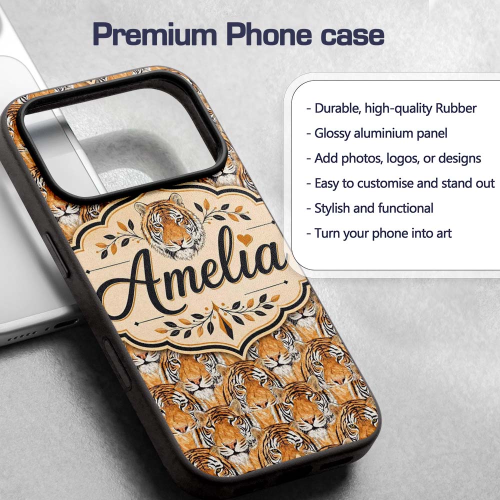 Realistic Tiger Faces Wildlife Animal Seamless Custom Name Protective Phone Case Mobile Cover Durable Everyday Smartphone Shock Resistant