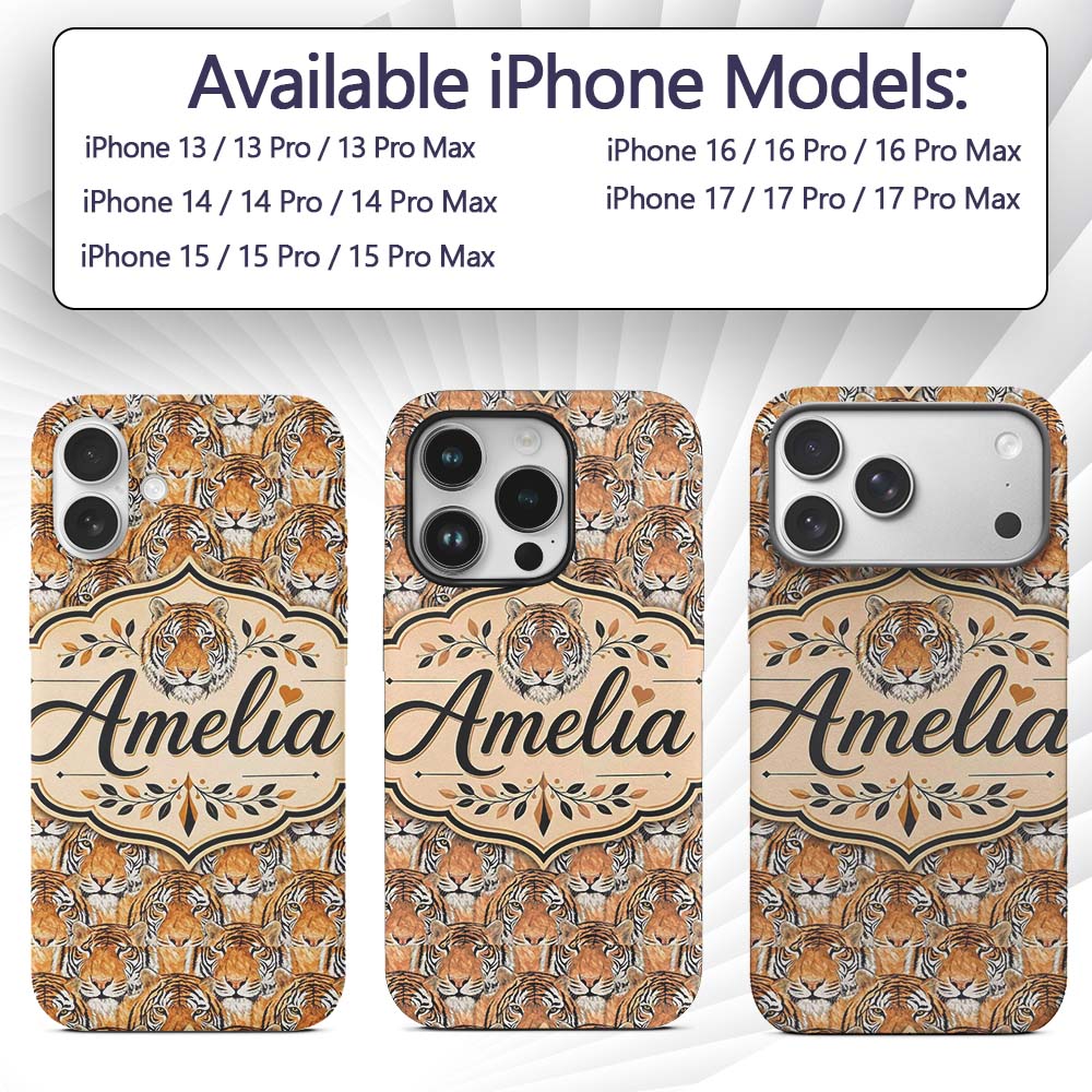 Realistic Tiger Faces Wildlife Animal Seamless Custom Name Protective Phone Case Mobile Cover Durable Everyday Smartphone Shock Resistant