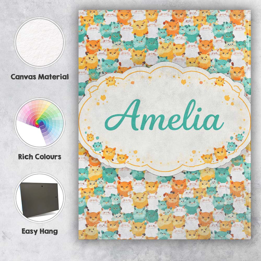 Personalised Name Colorful Hamster Crowd Cartoon Seamless Pattern Custom Bespoke Canvas Wall Art Print Decor Picture Ready to Hang