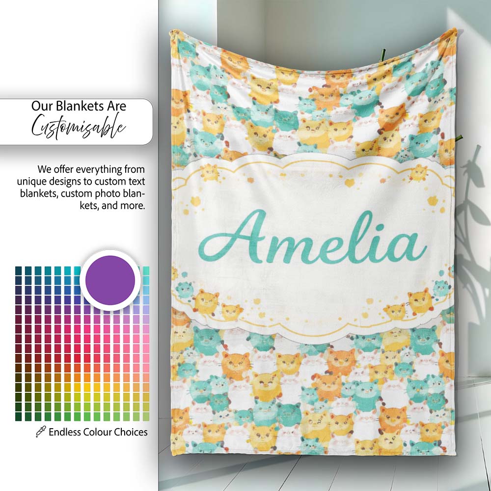 Colorful Hamster Crowd Cartoon Seamless Pattern Perfect Gift for Her Personalised Custom Name Super Soft Fleece Blanket Bed Sofa Throw