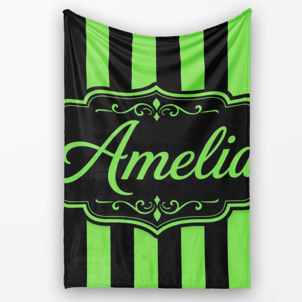 Green Black Wavy Stripe Abstract Seamless Pattern Name Cute Unique Personalised Custom Name Super Soft Fleece Blanket Bed Sofa Throw
